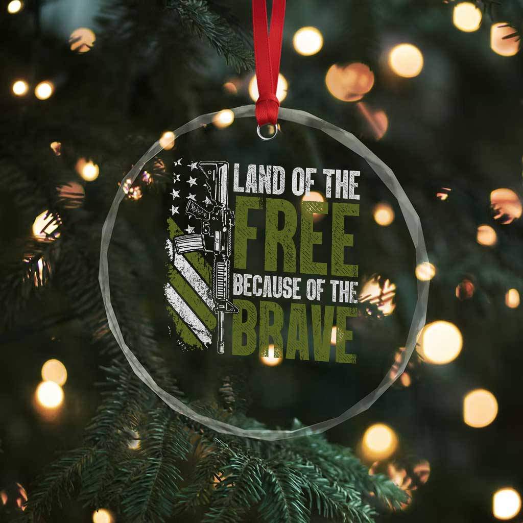 Land of the Free Because of the Brave Crystal Glass Ornament Gun American Flag - Wonder Print Shop