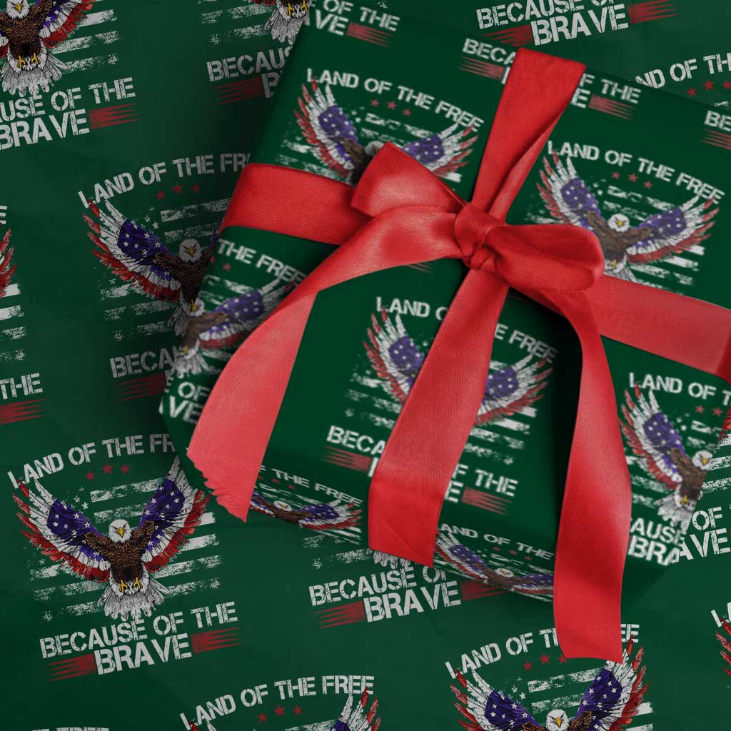 Land of the Free Because of the Brave Wrapping Paper Roll American Flag Patriotic Eagle 4th of July - Wonder Print Shop