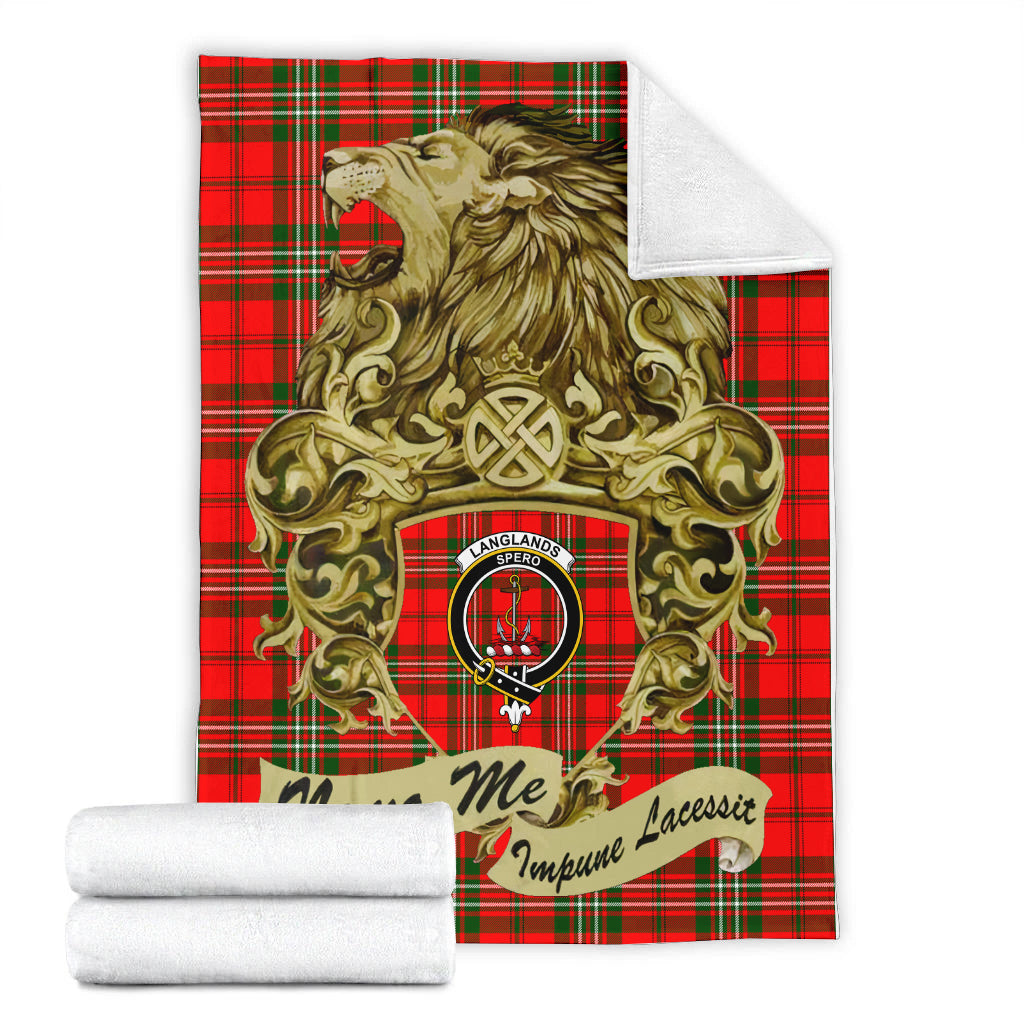 langlands-tartan-premium-blanket-motto-nemo-me-impune-lacessit-with-vintage-lion-family-crest-tartan-plaid-blanket-vintage-style