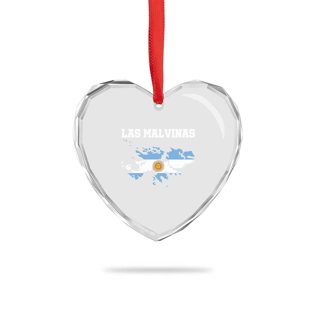 Las Malvinas Island Map Flag Graphic Heart Crystal Glass Ornament Patriotic Sovereignty Argentine Heritage Sun of May Pride