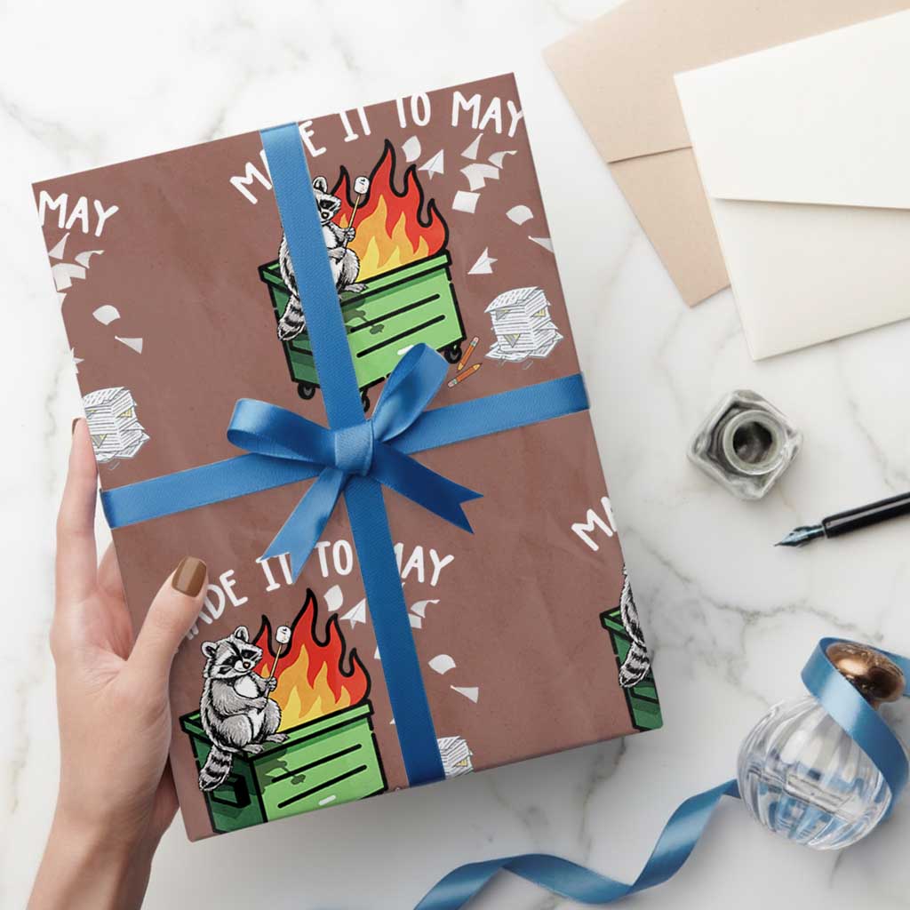 Last Day of School Wrapping Paper Roll Funny Raccoon Dumpster Fire Made It To May Teacher