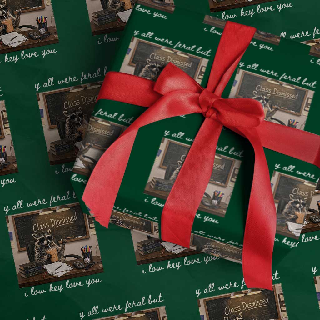 Last Day of School Teacher Feral Raccoon Wrapping Paper Roll Funny End of Year Summer Break Gift