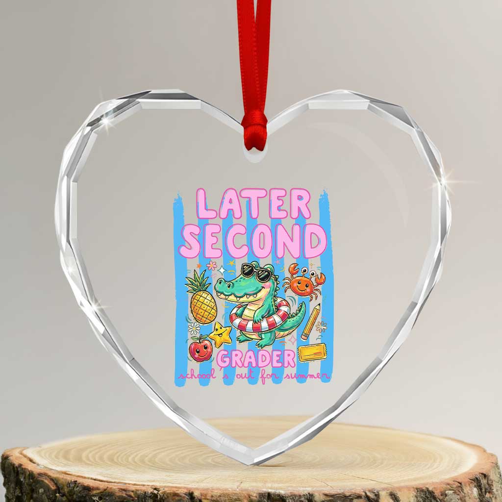 Later Second Grader School's Out For Summer Heart Crystal Glass Ornament Last Day Of School Later Gator Alligator