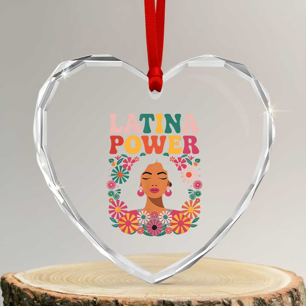 Latina Power Heart Crystal Glass Ornament Floral Hispanic Heritage - Wonder Print Shop