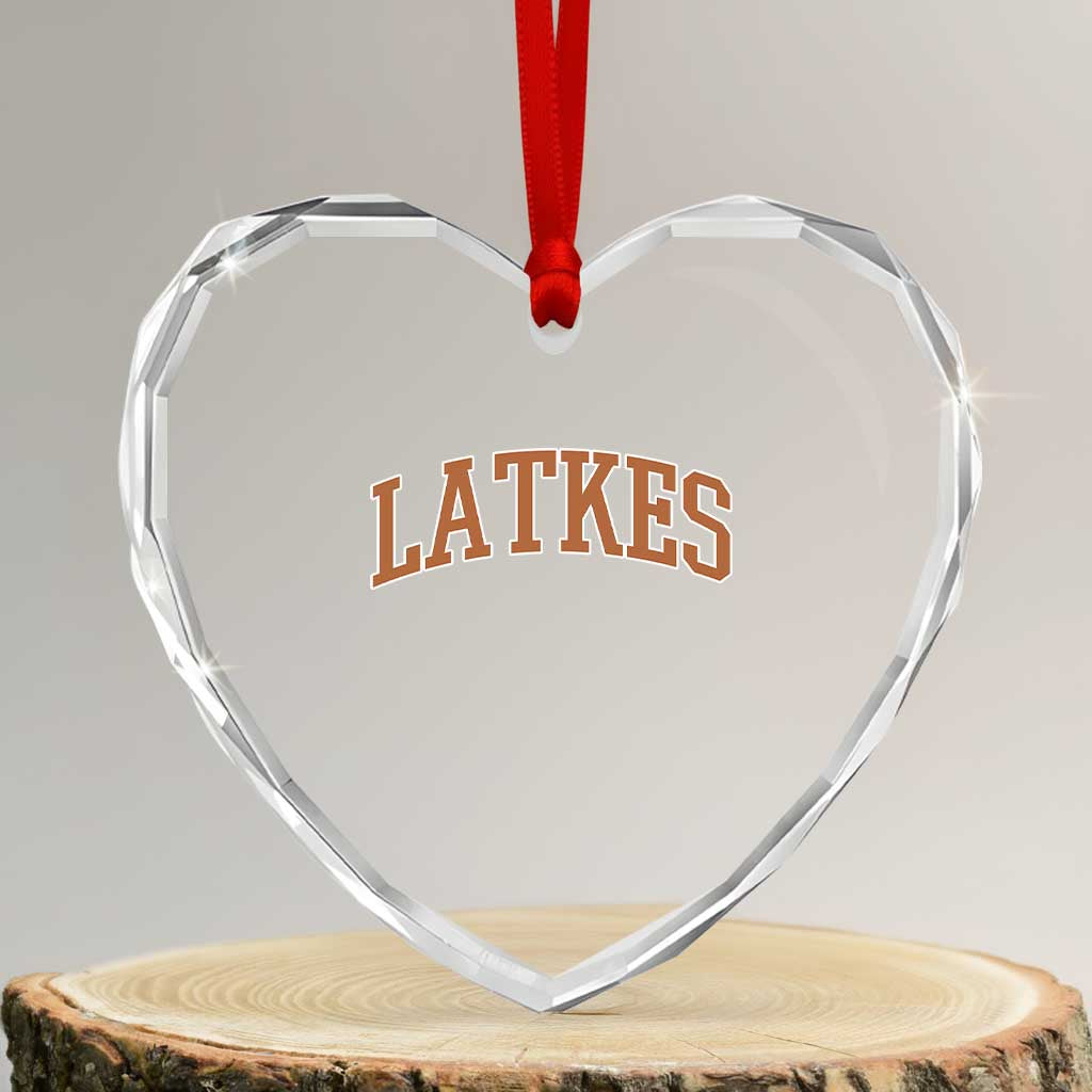 Latkes Heart Crystal Glass Ornament Funny Hanukkah Gift Jewish Holiday Food Apparel - Wonder Print Shop
