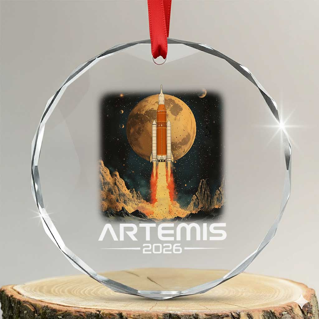 Launch To The Moon Mission Crystal Glass Ornament