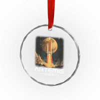 Launch To The Moon Mission Crystal Glass Ornament