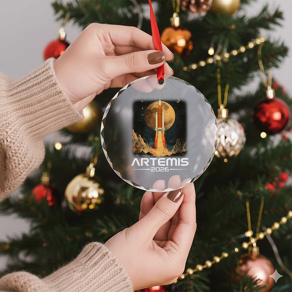 Launch To The Moon Mission Crystal Glass Ornament