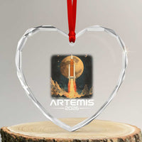 Launch To The Moon Mission Heart Crystal Glass Ornament