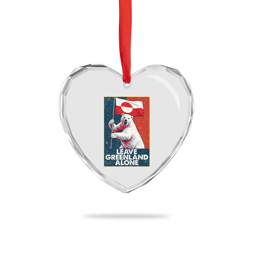 Leave Greenland Alone Heart Crystal Glass Ornament Polar Bear Holding Flag Greenlanders Supports