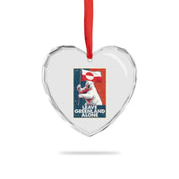 Leave Greenland Alone Heart Crystal Glass Ornament Polar Bear Holding Flag Greenlanders Supports