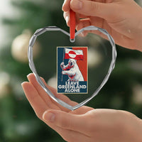 Leave Greenland Alone Heart Crystal Glass Ornament Polar Bear Holding Flag Greenlanders Supports