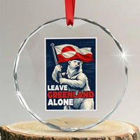 Leave Greenland Alone Vintage Poster Graphic Crystal Glass Ornament Retro Polar Bear Waving Flag Patriot
