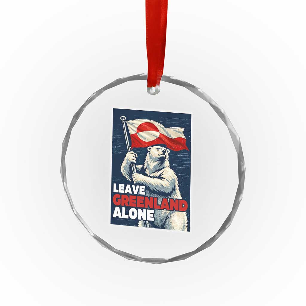 Leave Greenland Alone Vintage Poster Graphic Crystal Glass Ornament Retro Polar Bear Waving Flag Patriot