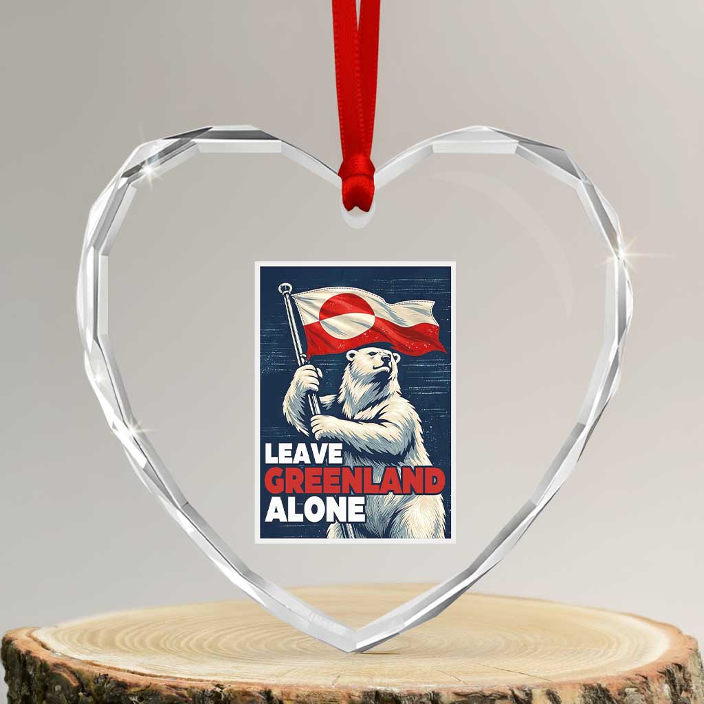 Leave Greenland Alone Vintage Poster Graphic Heart Crystal Glass Ornament Retro Polar Bear Waving Flag Patriot