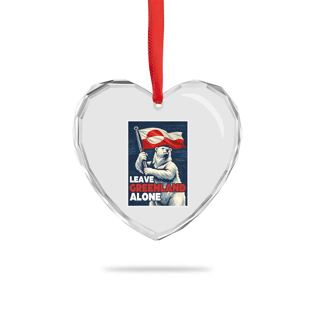 Leave Greenland Alone Vintage Poster Graphic Heart Crystal Glass Ornament Retro Polar Bear Waving Flag Patriot