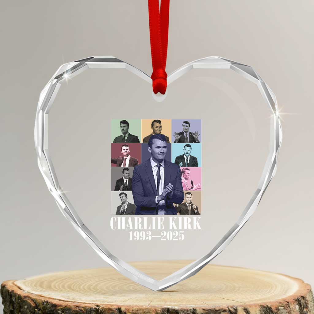 Legacy of Charlie Kirk Heart Crystal Glass Ornament 1993 2025 Memorial Pop Art Tribute Graphic - Wonder Print Shop