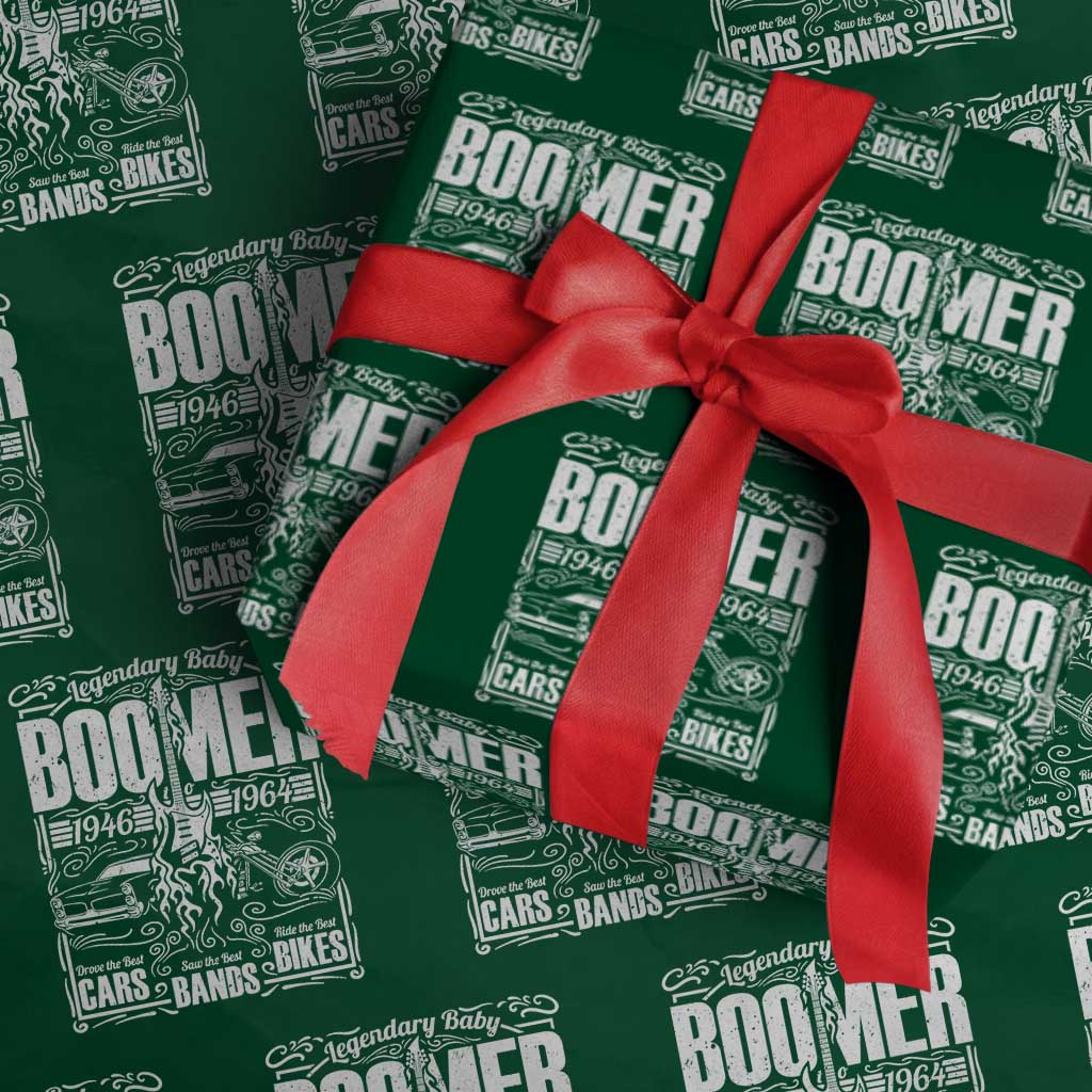 Legendary Baby Boomer Generation 1946 to 1964 Wrapping Paper Roll Vintage Rocker Classic Cars And Bikes Graphic