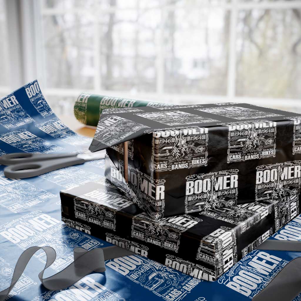 Legendary Baby Boomer Generation 1946 to 1964 Wrapping Paper Roll Vintage Rocker Classic Cars And Bikes Graphic