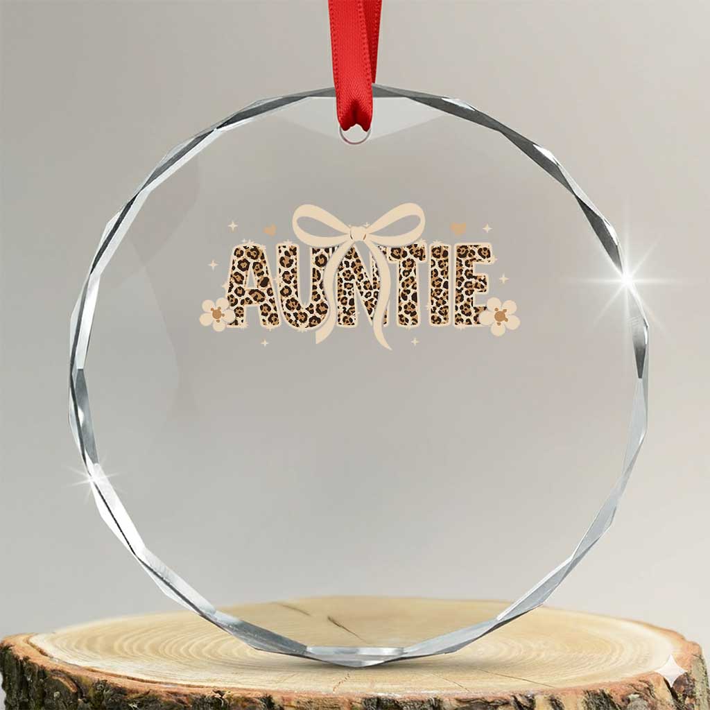 Leopard Auntie Crystal Glass Ornament Coquette Bow Cute Gift For Aunt