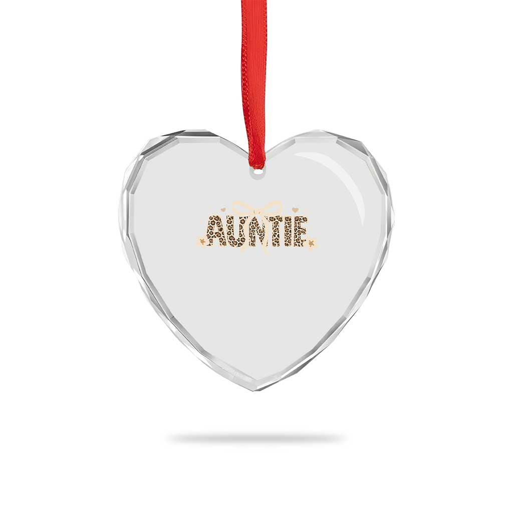 Leopard Auntie Heart Crystal Glass Ornament Coquette Bow Cute Gift For Aunt