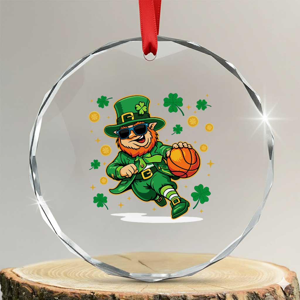 Leprechaun Basketball St Patricks Day Sport Lover Crystal Glass Ornament