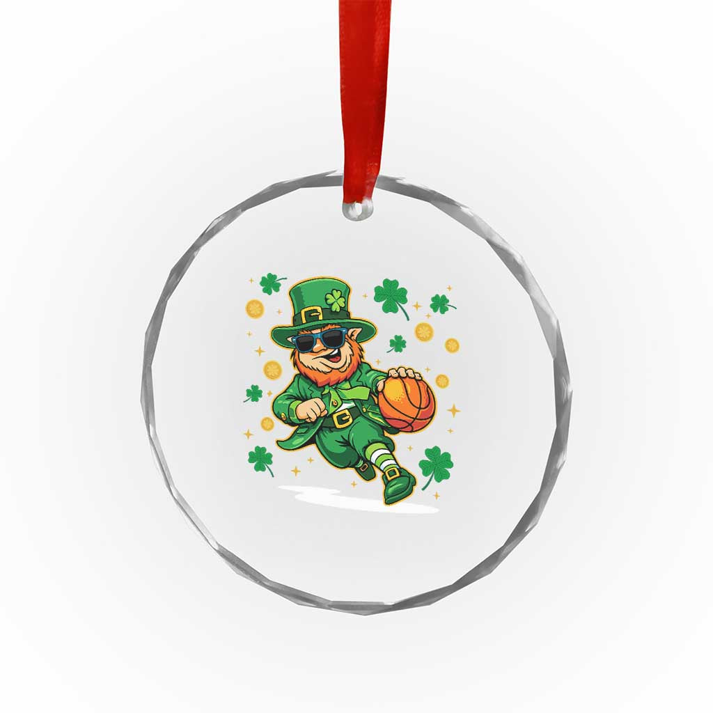 Leprechaun Basketball St Patricks Day Sport Lover Crystal Glass Ornament