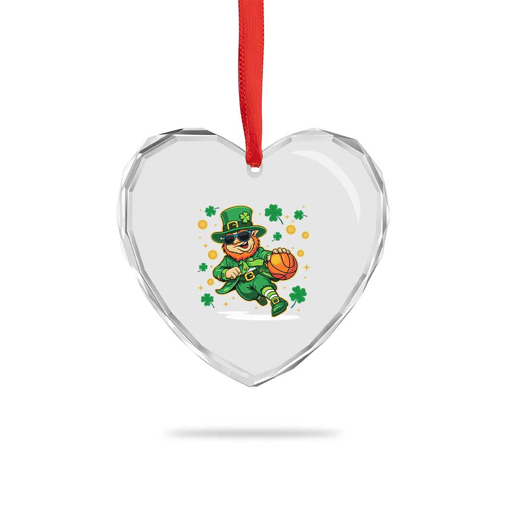 Leprechaun Basketball St Patricks Day Sport Lover Heart Crystal Glass Ornament