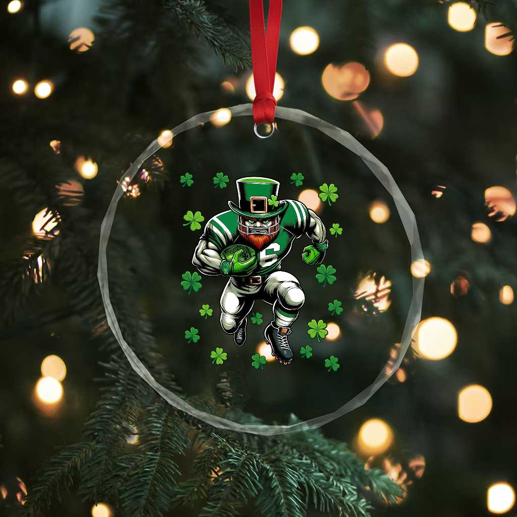 Leprechaun Football Dabbing Pose Crystal Glass Ornament Lucky Irish Gift