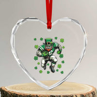 Leprechaun Football Dabbing Pose Heart Crystal Glass Ornament Lucky Irish Gift