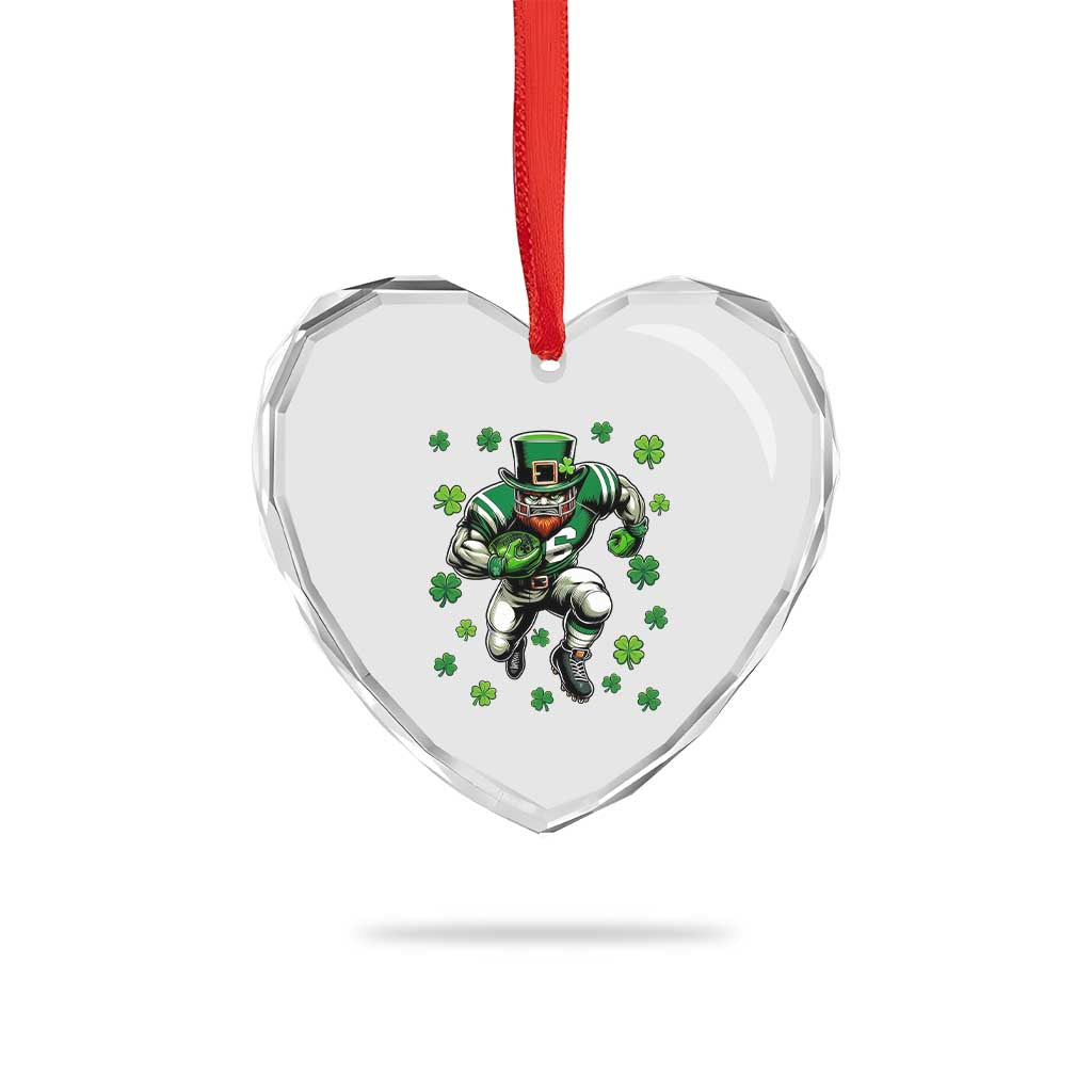 Leprechaun Football Dabbing Pose Heart Crystal Glass Ornament Lucky Irish Gift