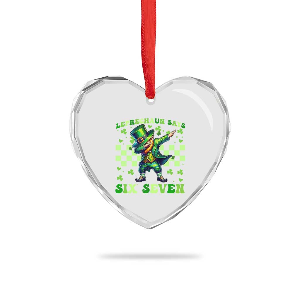 Leprechaun Six Seven Meme Heart Crystal Glass Ornament Funny St Patricks Day Gift