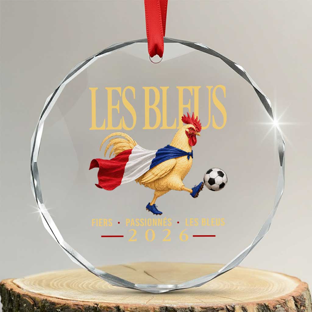Les Bleus 2026 France Soccer Crystal Glass Ornament Rooster Wearing French Flag Patriotic Football Fan Graphic