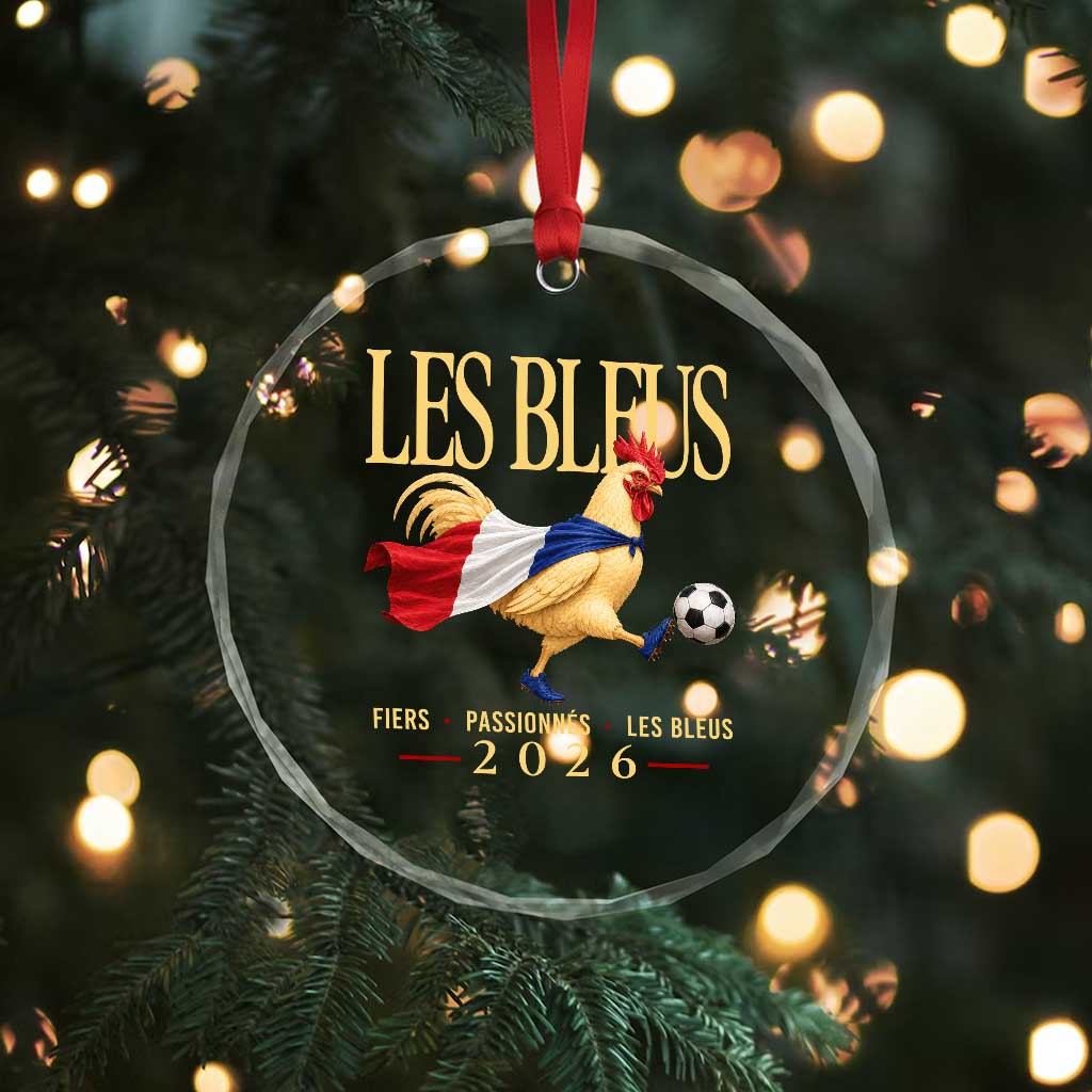 Les Bleus 2026 France Soccer Crystal Glass Ornament Rooster Wearing French Flag Patriotic Football Fan Graphic