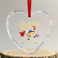 Les Bleus 2026 France Soccer Heart Crystal Glass Ornament Rooster Wearing French Flag Patriotic Football Fan Graphic