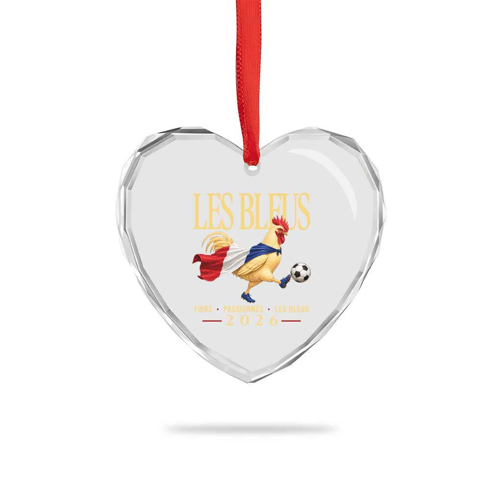 Les Bleus 2026 France Soccer Heart Crystal Glass Ornament Rooster Wearing French Flag Patriotic Football Fan Graphic