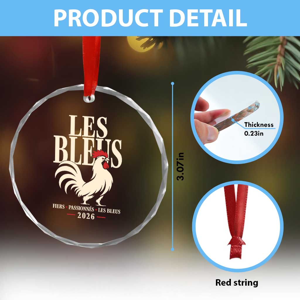 Les Bleus France Soccer Retro Rooster Graphic Crystal Glass Ornament Proud Passionate French Pride Vintage Football Fans Gear