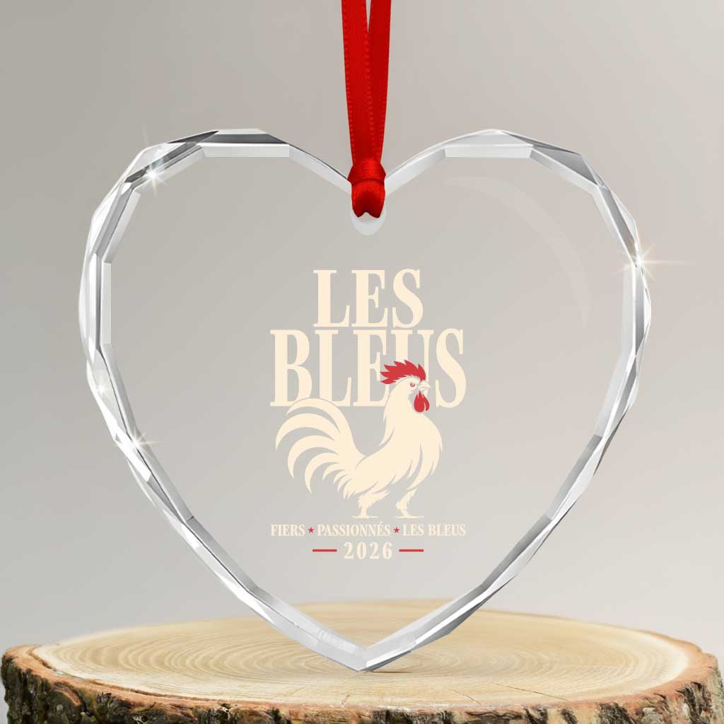 Les Bleus France Soccer Retro Rooster Graphic Heart Crystal Glass Ornament Proud Passionate French Pride Vintage Football Fans Gear