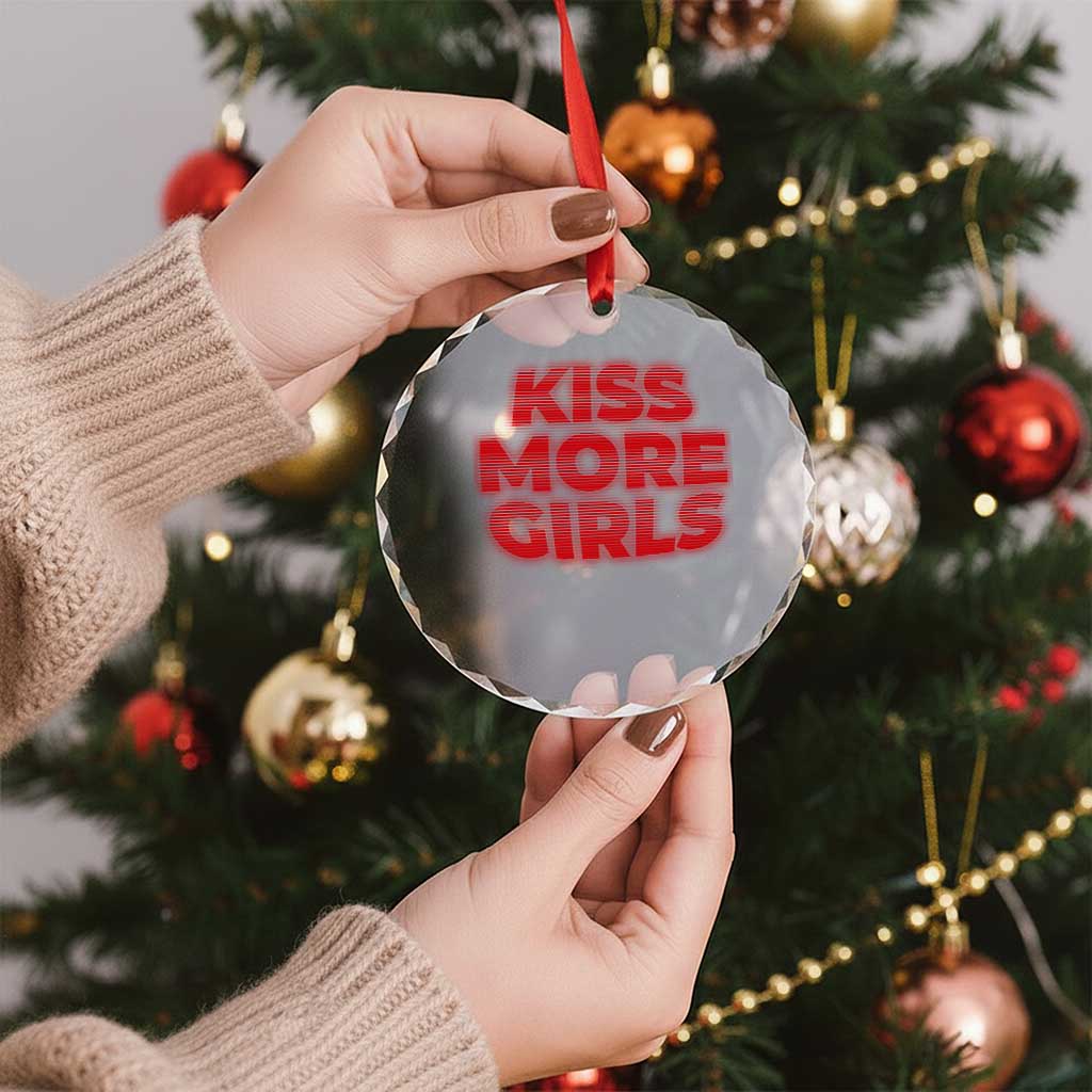 Lesbian Crystal Glass Ornament Kiss More Girls Funny Pride Month - Wonder Print Shop