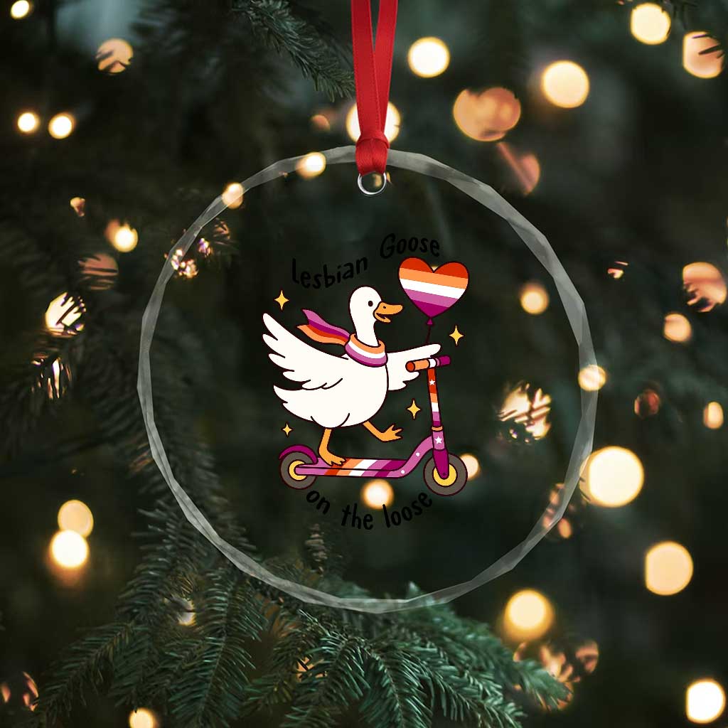 Lesbian Goose On The Loose Crystal Glass Ornament Funny LGBTQ Animal Pride Gift