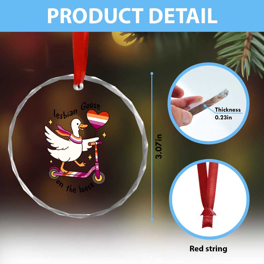 Lesbian Goose On The Loose Crystal Glass Ornament Funny LGBTQ Animal Pride Gift