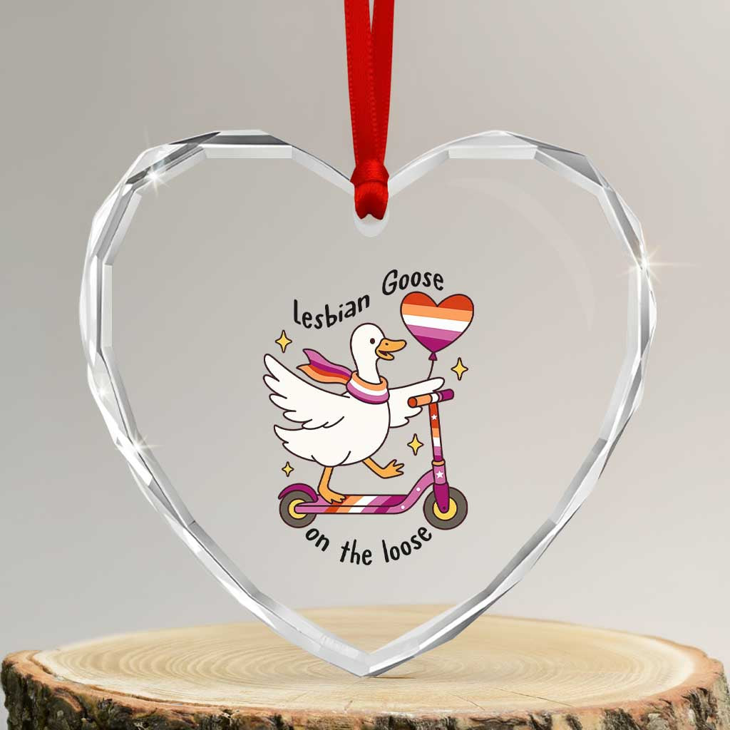 Lesbian Goose On The Loose Heart Crystal Glass Ornament Funny LGBTQ Animal Pride Gift