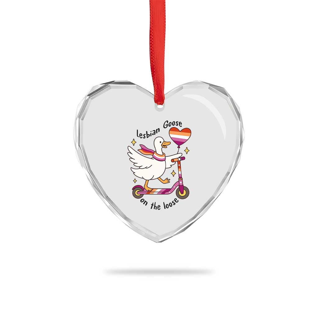 Lesbian Goose On The Loose Heart Crystal Glass Ornament Funny LGBTQ Animal Pride Gift