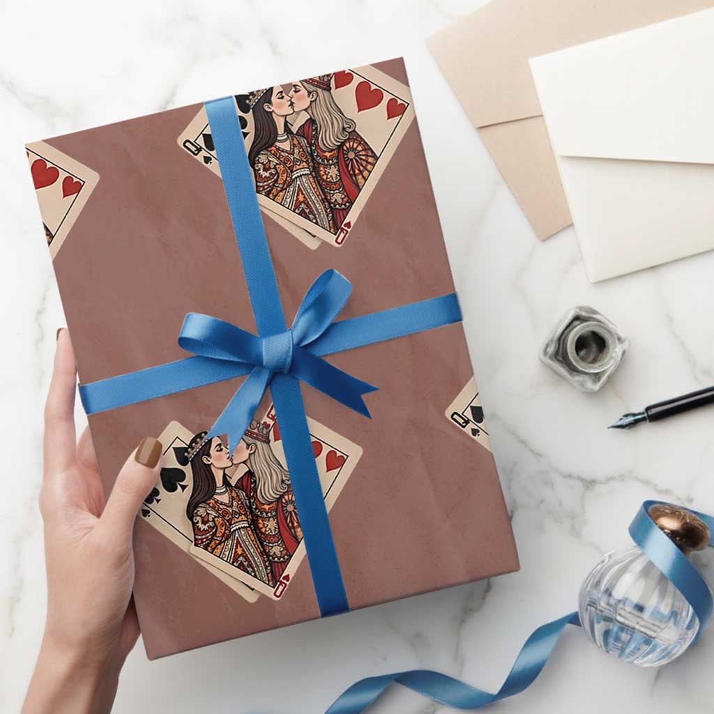 Lesbian Pride Wrapping Paper Roll Vintage Kissing Cards Sapphic Art - Wonder Print Shop
