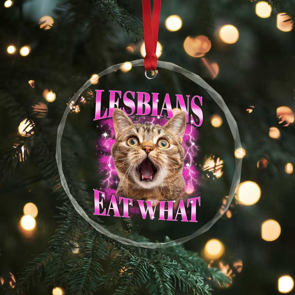 Lesbians Eat What Crystal Glass Ornament Funny Cat Gay Pride LGBTQ Pun - Wonder Print Shop