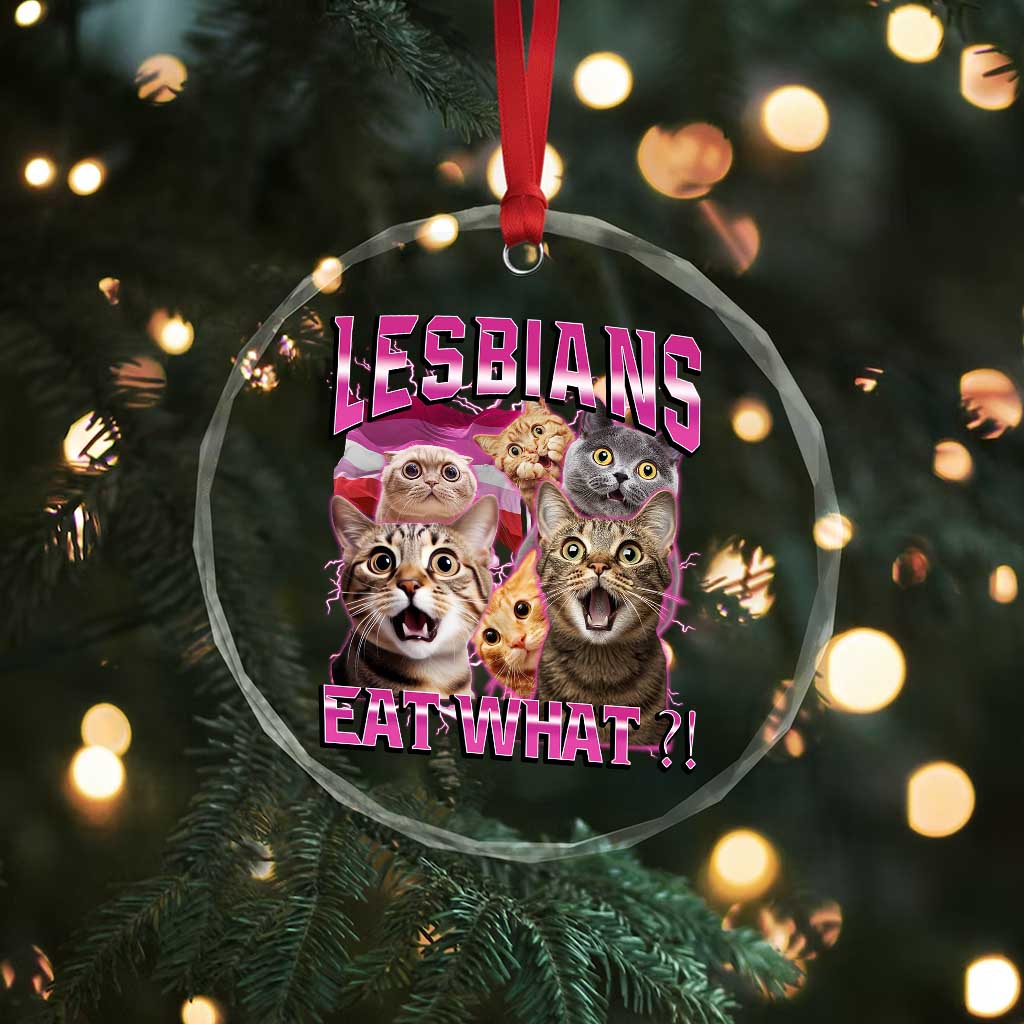 Lesbians Eat What Crystal Glass Ornament Funny LGBTQ+ Pride Cats Meme Feline Lover Bootleg - Wonder Print Shop