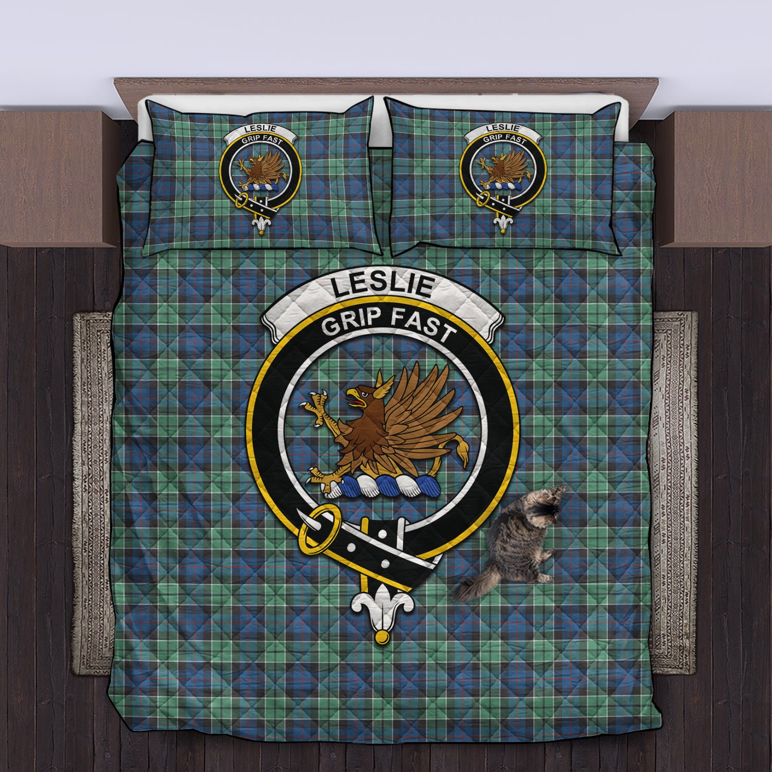 leslie-hunting-ancient-clan-tartan-quilt-bed-set-family-crest-tartan-quilt-bed-set