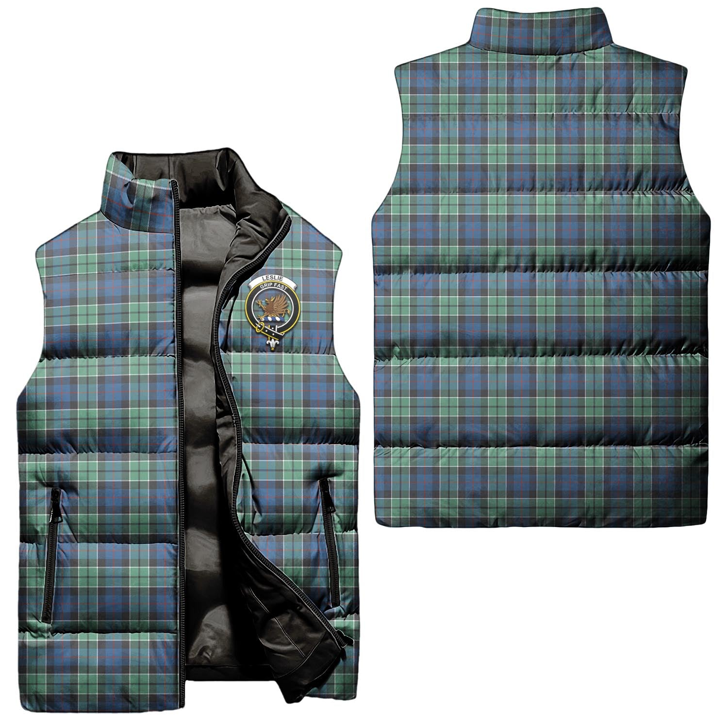 leslie-hunting-ancient-clan-puffer-vest-family-crest-plaid-sleeveless-down-jacket