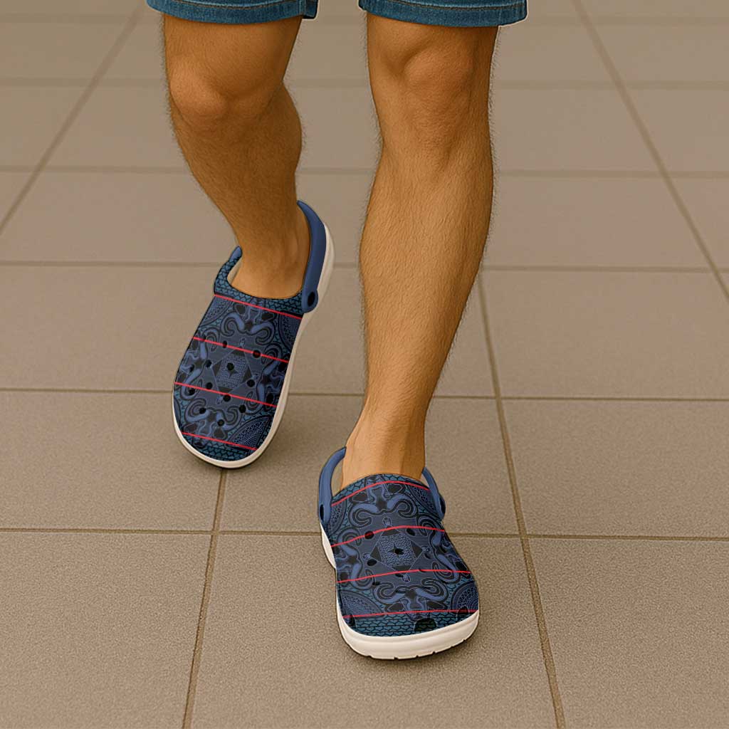 Lesotho Seanamarena - Motlatsi Clogs Shoes Basotho Traditional Blanket Style - Blue - Wonder Print Shop