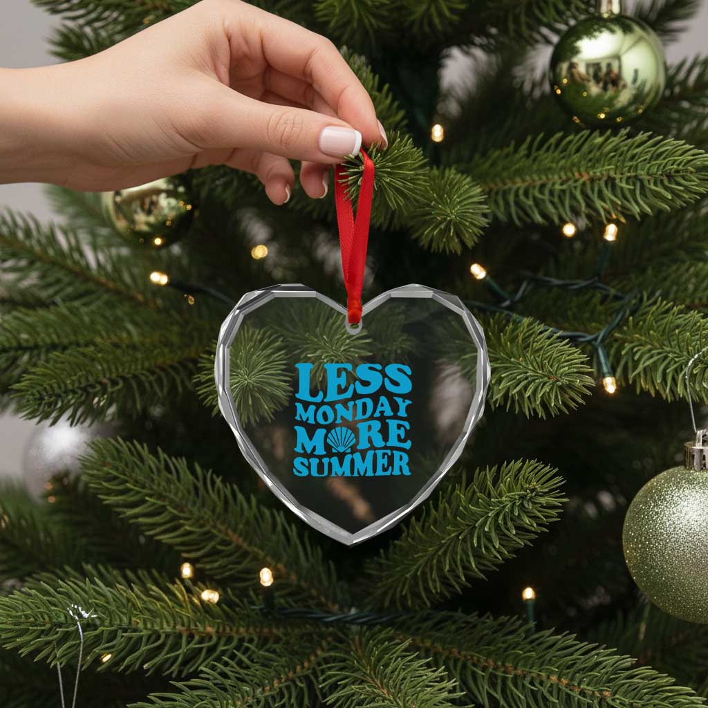 Less Monday More Summer Heart Crystal Glass Ornament Retro Beach Seashell Graphic